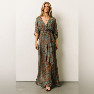 Large Baltic born Dress - Kia Kimono Maxi Dress Dusty Blue Floral
